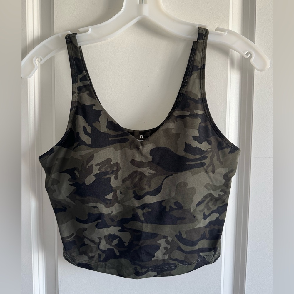 Women's Camo Scoop Neck Tank Top - Olive/Black